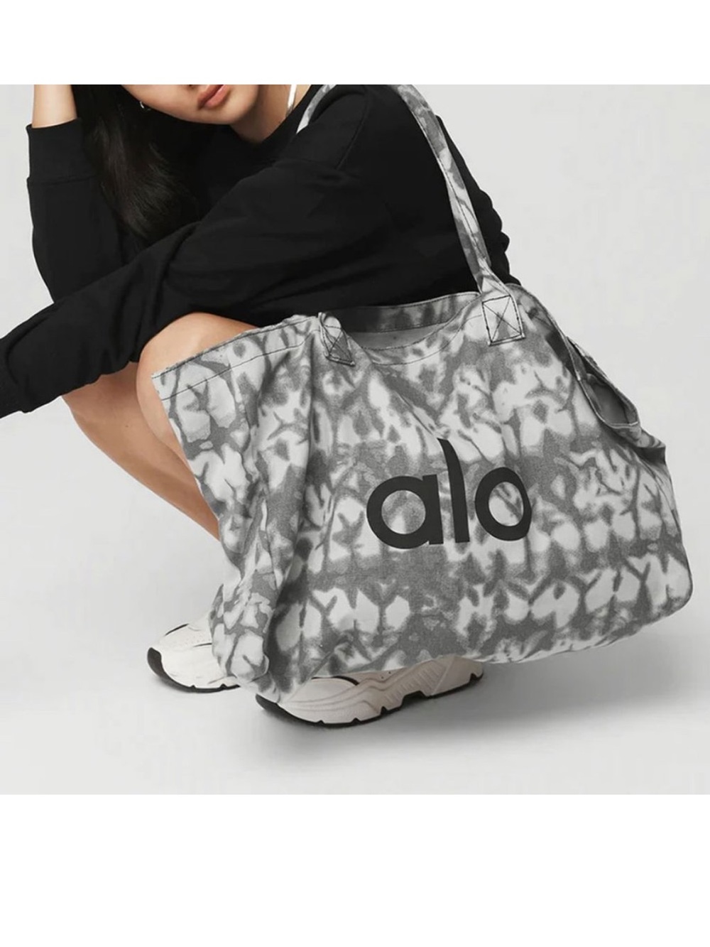 ALO Yoga Gray Tie-Dye Canvas Tote